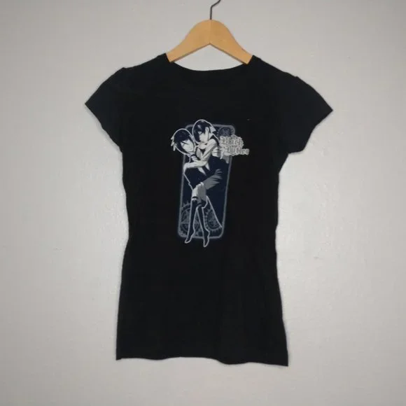 Black Butler Womens Small Black Anime Couple Short Sleeve Graphic Shirt Manga - Picture 2 of 5